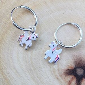 Girls Sterling Silver Unicorn Epoxy Earrings